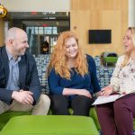 Joshua Wilson (left), assistant professor in the University of Delaware’s School of Education, with undergraduate research assistants Mckenna Winnie (center) and Ally Raiche