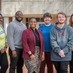 From left to right are student Anij’ya Wilson, program manager Imani Powell, program coordinator Deandra Taylor, student Cooper Middleton, student Michael Sensenig and senior assistant dean Kristine Ritz.