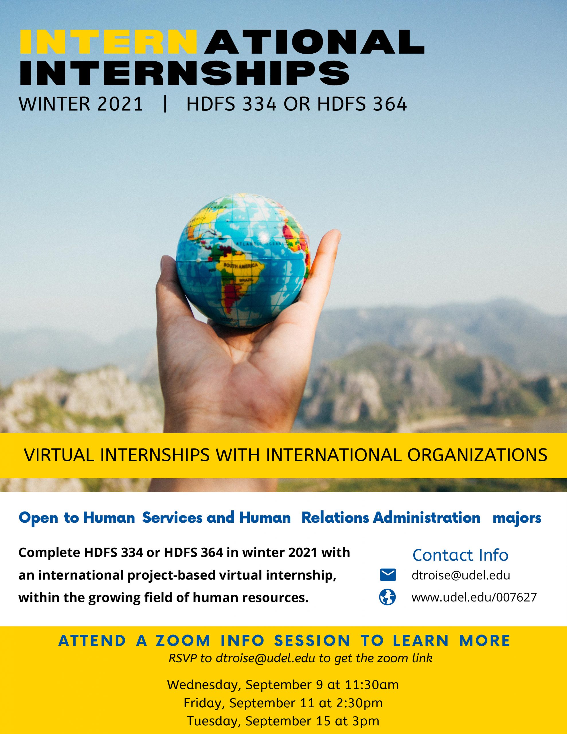 Winter 2021 international internships flyer